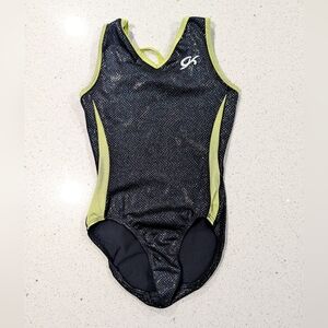 PIXELATED GK Elite Gymnastics Dance Leotard Medium Neon Yellow Metallic STRAPPY